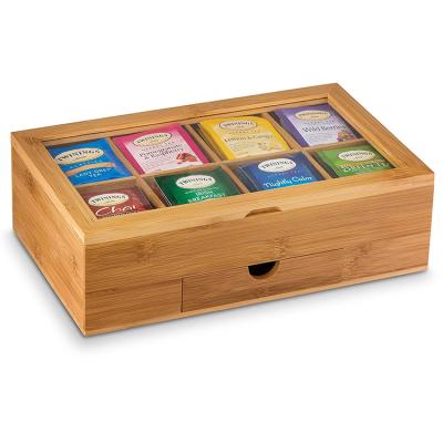 China Sustainable Bamboo Tea Box With Drawer For Tea Storage (8 Compartments) Large Wooden Chest Loose Organizer for sale