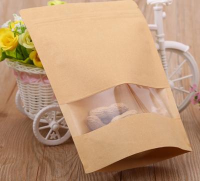 China Recyclable Zip Lock Stand Up Food Storage Kraft Resealable Paper Bags With Clear Window for sale