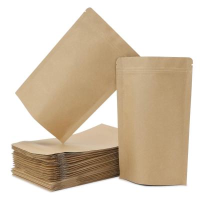 China Recyclable Multipurpose Food Storage Stand Up Reusable Zip Lock Kraft Paper Bags for sale