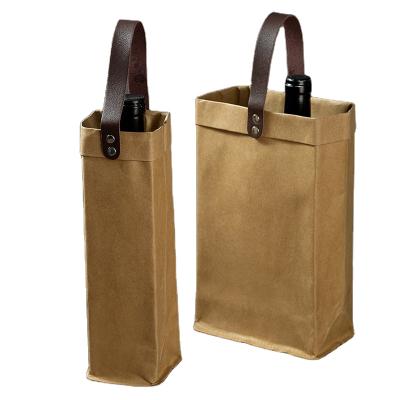 China Luxury Eco-friendly Universal Decorative Gift Bag Washable Household Kraft Paper Wine Bottle Bag for sale