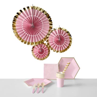 China Disposable Eco-Friendly Pink Birthday Party Supplies Paper Fan Party Decorations Kits Set for Kids Birthday Party for sale