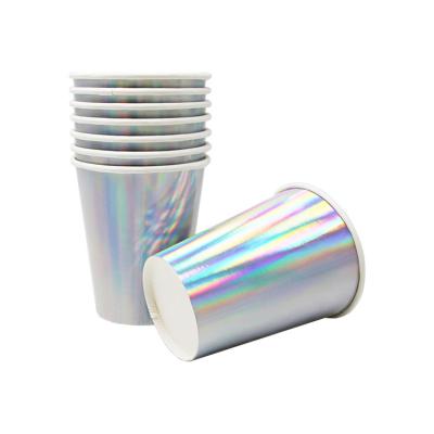 China Disposable Heart Pastel Iridescent Paper Cups for Birthday Unicorn Party for sale