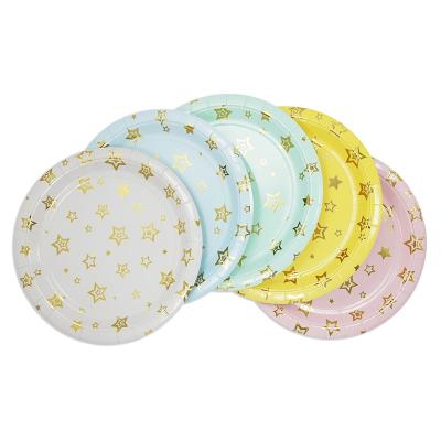 China Gold Disposable Paper Plates And Napkins Printed Party Set Colored Disposable Paper Plates for sale