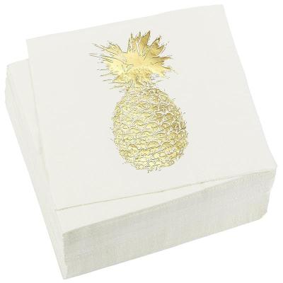 China Party printed disposable paper napkins with gold foil pineapple designs for sale