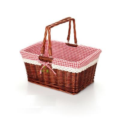 China Practical Outdoor Stackable Pastoral Style Portable Flower Basket Wicker Rattan Fabric Storage Decorative Picnic Basket for sale