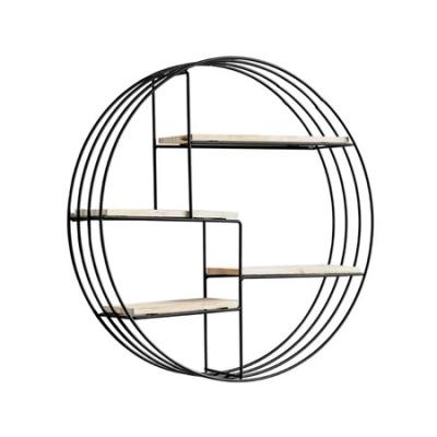 China Stocked Round 4 Parts Wire Wall Mount Wooden Storage Wall Shelf Customized Wholesale Shelf for sale