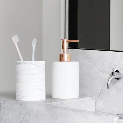 China Sustainable Bathroom Sets Products Sets Bamboo Liquid Soap Dispenser Box Luxury Bathroom Accessories For Home for sale