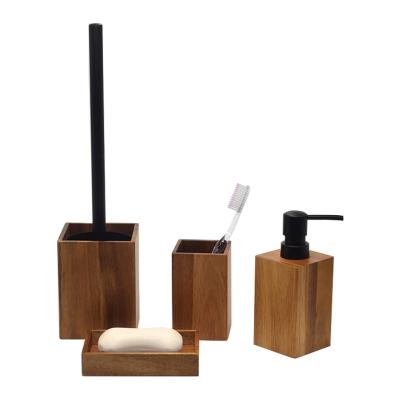 China Eco-Friendly Sustainable Natural Bamboo Bathroom Accessories 4pcs Wooden Bathroom Accessories Set for sale