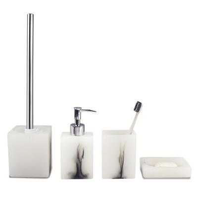 China Sustainable Modern Simple Marble Bathroom Accessories Four-Piece Resin Effect Soap Dispenser Soap Dish Tumbler Bathroom Set for sale