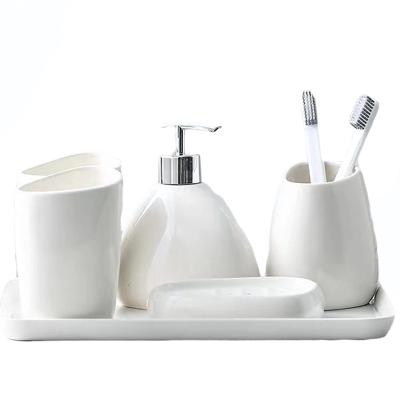 China 7 Pieces Sublimation Tumble Dispenser Holder Toothbrush Soap Dish White Bathroom Ceramic Set Set Bathroom Accessory for sale