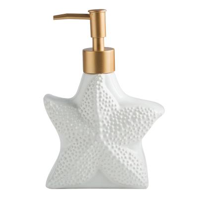 China Foam Customized Luxury White Ceramic Soap Dispenser Shell Star Shape Ocean Style Logo Wholesale Bathroom Soap Dispenser for sale