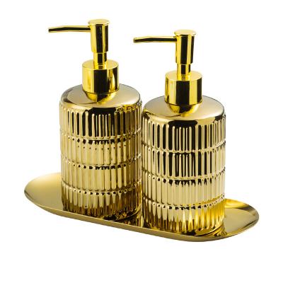 China Foam Soap Dispenser Gold Silver Round Ceramic Bathroom Set Customized Wholesale Luxury Bathroom Accessories Foaming Soap Dispenser for sale