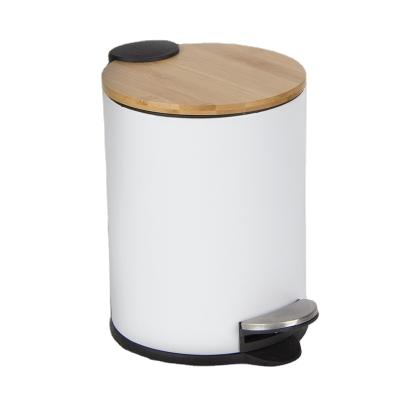 China Qinge Sustainable 3L/5L Stainless Steel Wholesale Kitchen Trash Can With Bamboo Lid 3L/5L Bamboo Trash Bin for sale