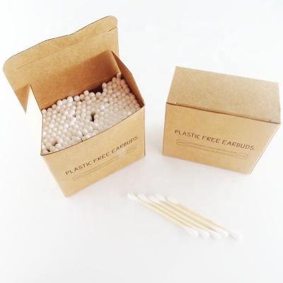 China Biodegradable plastic free organic bamboo earbuds cotton bud swab in kraft paper box for sale