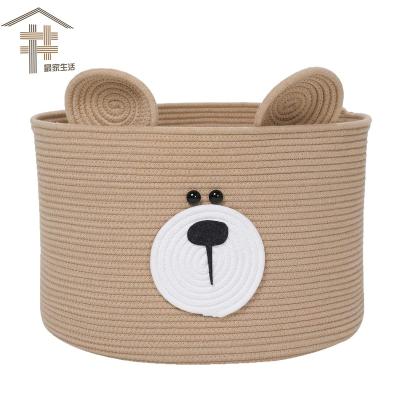 China Handmade Woven Animal Stroller Basket Hit Amazon Stroller Laundry Toy Cotton Rope Storage Handmade Woven Basket Large With Handles for sale