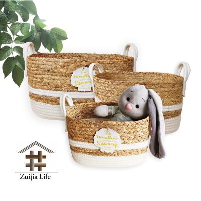 China Home Sustainable Plant Woven Rope Vegetable Plankton Storage Baskets Water Hyacinth Plant Baskets Laundry Bag Organization Nature Rope Storage Basket for sale