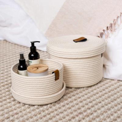 China Viable basket wholesale set of 2 jute rope basket sundry organizer cotton rope cosmetics toy box&bin basket with lid for sale