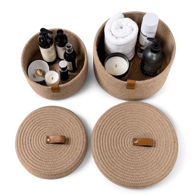 China Viable basket wholesale set of 2 jute rope basket sundry organizer cotton rope cosmetics toy box&bin basket with lid for sale