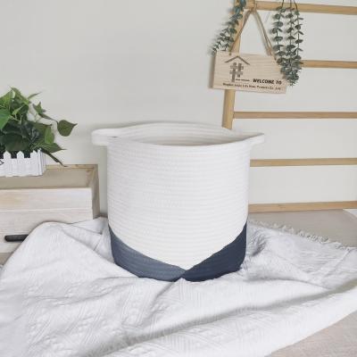 China Viable wholesale custom logo round large woven basket with handles collapsible laundry, toys and cotton rope storage baskets covering box&bin for sale