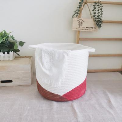 China Viable Wholesale Custom Logo Round Large Woven Basket With Handles Collapsible Laundry, Toy And Cotton Rope Covering Storage Baskets Bins for sale