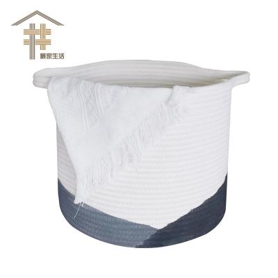 China New Viable Wholesale Custom Logo Round Large Woven Basket With Handles Collapsible Laundry, Toy And Cotton Rope Storage Baskets Covering Box for sale