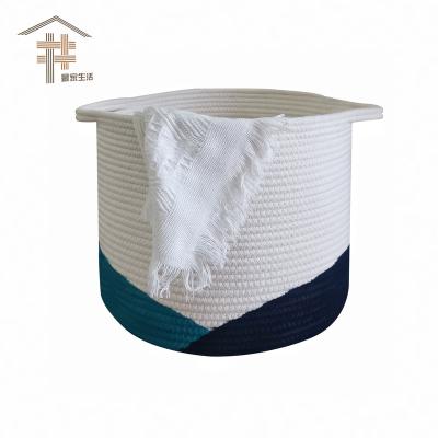 China Viable Wholesale Custom Logo Round Large Woven Basket With Handles Collapsible Laundry, Toy And Cotton Rope Storage Baskets Covering Box for sale