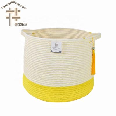 China New viable wholesale custom made household foldable dirty clothes toys organizer woven cotton rope storage baskets boxes&bins with handle for sale