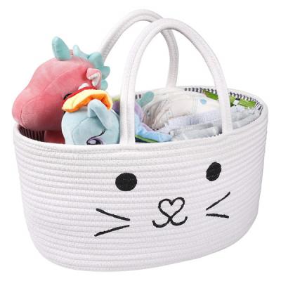 China 100% Cotton Canvas Rope Nursery Storage Bin Stylish Folding Portable Organizer Diaper Storage Basket Tote Bag and Car for Change for sale