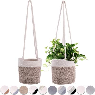 China Factory Custom Handmade Cotton Rope Folding Long Hanging Basket Indoor for sale