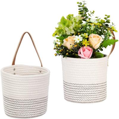 China Sustainable Cotton Rope Planter Baskets Garden Flowerpot Cotton Rope Storage Basket with Handle for Plant for sale