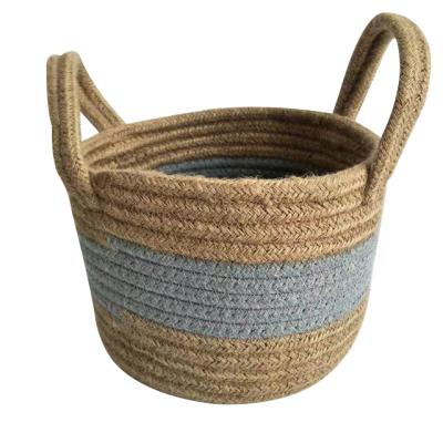 China Sustainable Custom Cotton Rope Jute Storage Baskets With Handle for sale