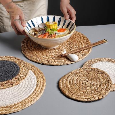 China Wholesale Natural Viable Water Hyacinth Cotton Rope Coasters Mat Heat Insulation Holder Drink Coaster Dining Table Woven Place Mats for sale