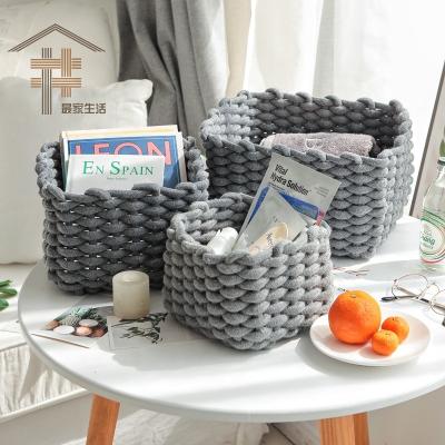 China Sustainable Manufacturers Environmental Friendly Nordic Coarse Hand - Woven Cotton Rope Storage Box&bin Snack Locks Simple Desktop Storage Basket for sale