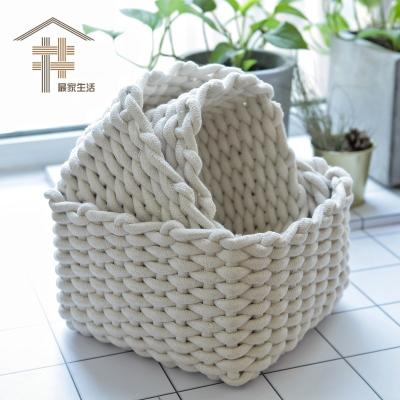 China Sustainable Manufacturers Environmental Friendly Nordic Hand - Woven Coarse Cotton Rope Storage Box&bin Snack Locks Simple Desktop Storage Basket for sale