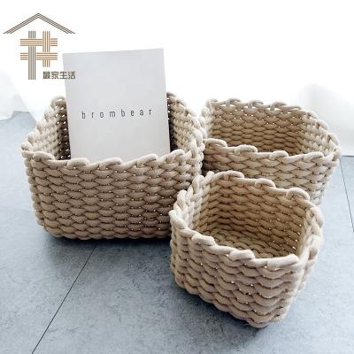 China Sustainable Manufacturers Environmental Friendly Nordic Hand - Woven Coarse Cotton Rope Storage Basket Snack Locks Simple Desktop Storage Box&bin for sale