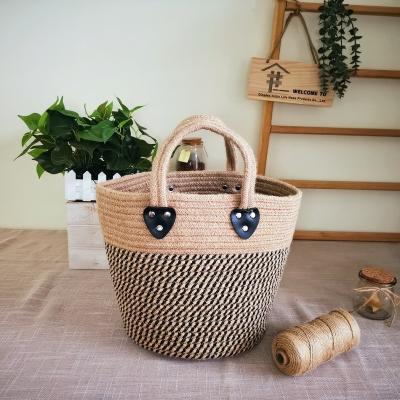 China Wholesale Viable in Stock Price Decor Round Handmade Natural Home Decor Natural Jute Flower Vegetable Plankton Cotton Rope Plant Storage Woven Basket for sale