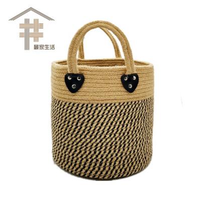 China Viable in Wholesale Price Stock Custom Home Natural Jute Flower Vegetable Plankton Cotton Rope Plant Storage Woven Basket for sale