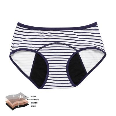 China Antibacterial Stripe Ladies Leak Proof Menstrual Underwear Shape Menstrual Women's Period Panties for sale