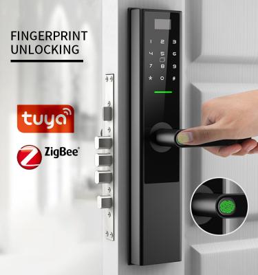 China High Quality APP Control Zigbee APP+Fingerprint+Code+Card+Key electronic tuya fingerprint door locks smart zigbee with emergency key for sale