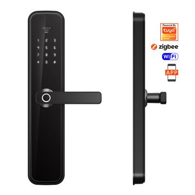 China Tuya Zigbee WiF Home Waterproof Outdoor Remote Control Keyless Fingerprint High Security Office Apartments Hotel Handle Smart Door Lock for sale