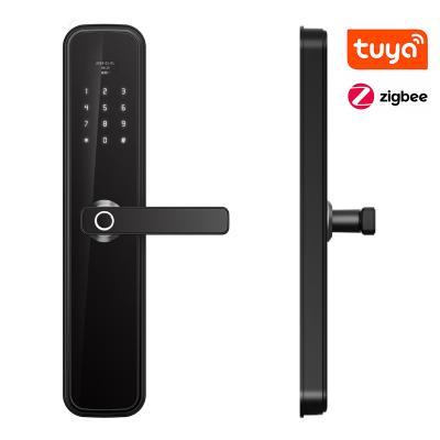 China Home Hotel Apartments Office Tuya Zigbee Electric Biometric Password Opening Fingerprint Tuya Wifi Smart Door Lock With Handle for sale