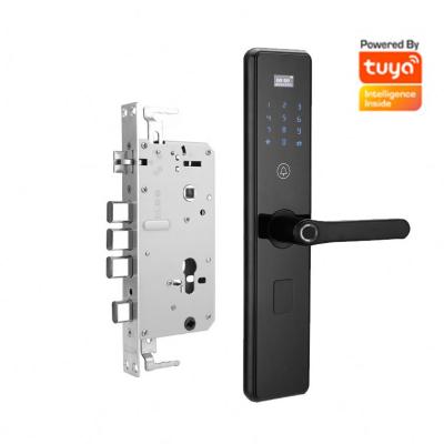 China Tuya WiFi Fingerprint Hotel Residence Bedroom Aluminum Door Lock Smart Home Tuya Lock With 12 Euro Mortise For Smart Home for sale