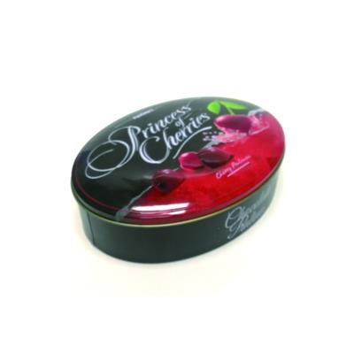 China High Grade Recycled Materials Fruit Cherries Chocolate Packaging Tin Box With Embossing Oval Shape Chocolate Tin Box OEM Factory for sale