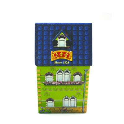 China House tin box custom printing house shape construction peppermint candy packing house empty creative candy case tin tin packaging box for sale