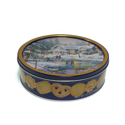 China Recycled Materials Christmas Round Dia 190mm Custom Printing Round Cookies Tin Box Metal Cookies Packaging Empty Tin Box for sale