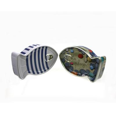 China Recycled Materials Metal Fish Shape Souvenir T-shirt Packing Creative Empty Tin Case Shape Tinplate Packaging Canister for sale