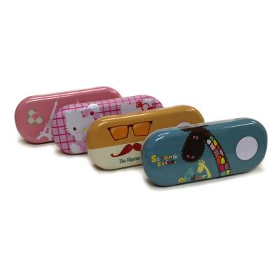 China Recycled materials brand design vintage rectangle sunglasses packaging empty tin box tinplate frameless lens eyewear packaging box for sale