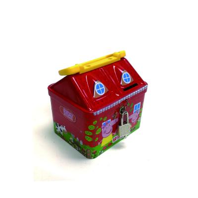 China Recycled Materials Children's Snacks Chinese Kibbles Packaging Rig Tin With Handle House Shape Children's Food Tin Case And Toys Packaging for sale