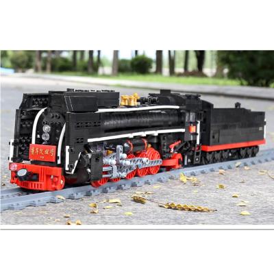 China Toy Mold King Kids Electronic Plastic Electronic Railway Steam Locomotive DIY Assemble Building Block Train Model Toys 12003 for sale