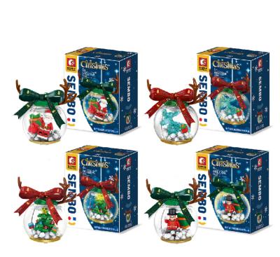 China 2021 new electronic toy Christmas sembo building block Toy Girl Christmas Gifts Set Children's Toy Crystal Ball Christmas Tree decorations for sale